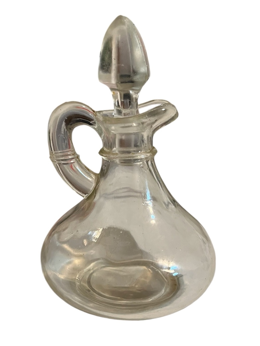 Vintage Clear Glass Oil/Vinegar Cruet‎ With Hexagon Stopper 5” Height 2” Bottom